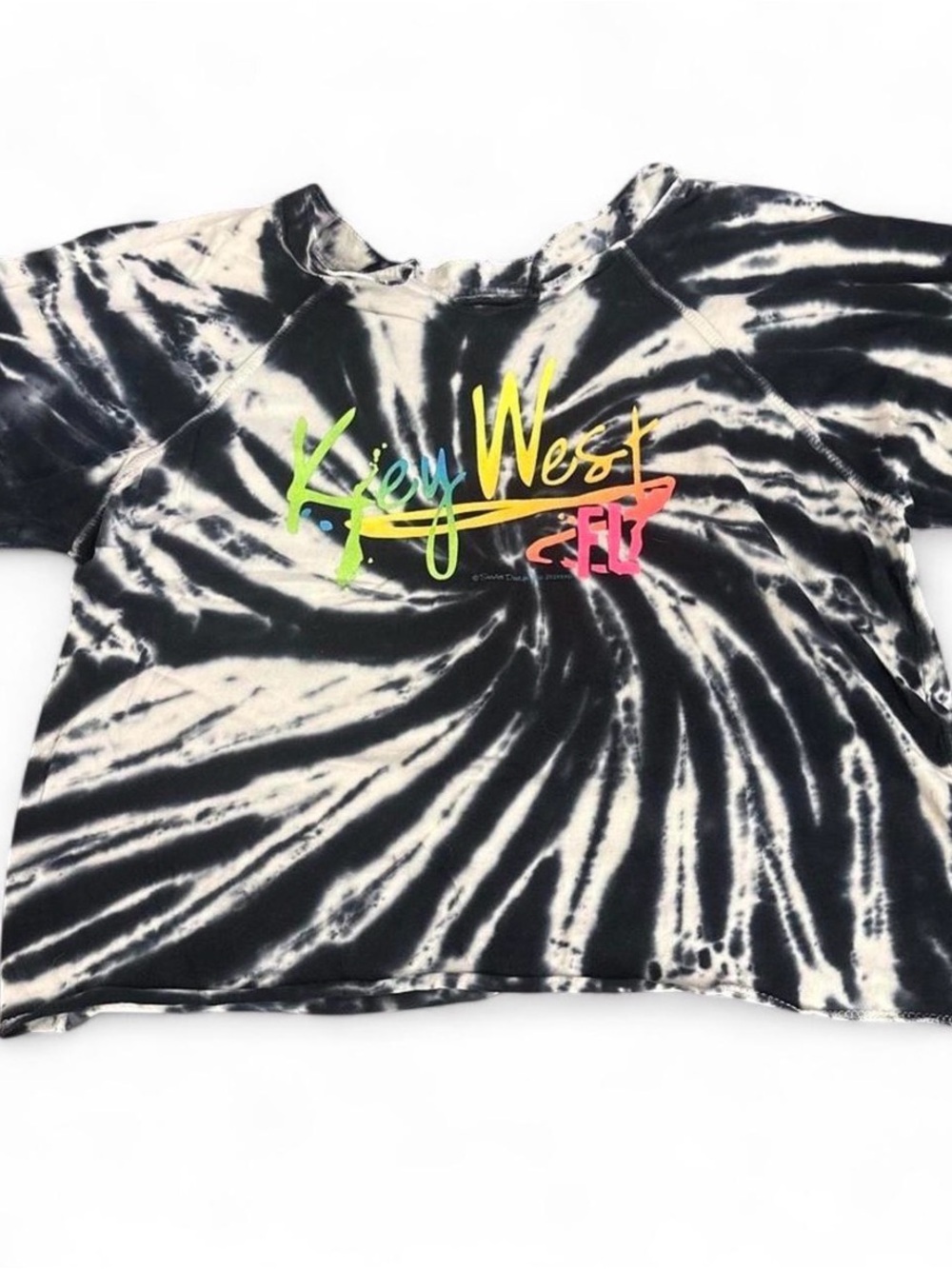 U.S Vintage Tie-Dye Black & White Crop Top with Neon 'Key West' Graphic